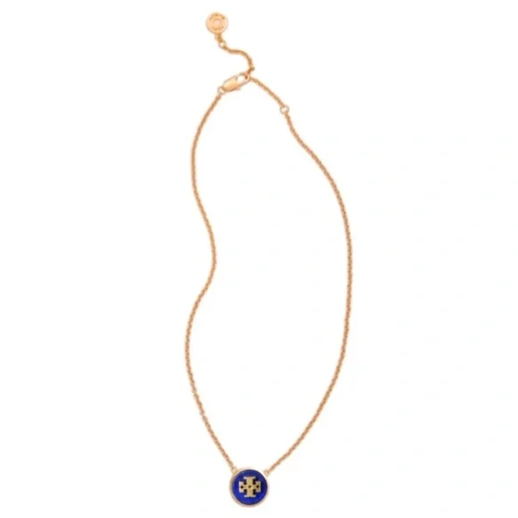 TORY BURCH • Blue Lapis Semiprecious Stone Necklace Earrings Matching Logo Set